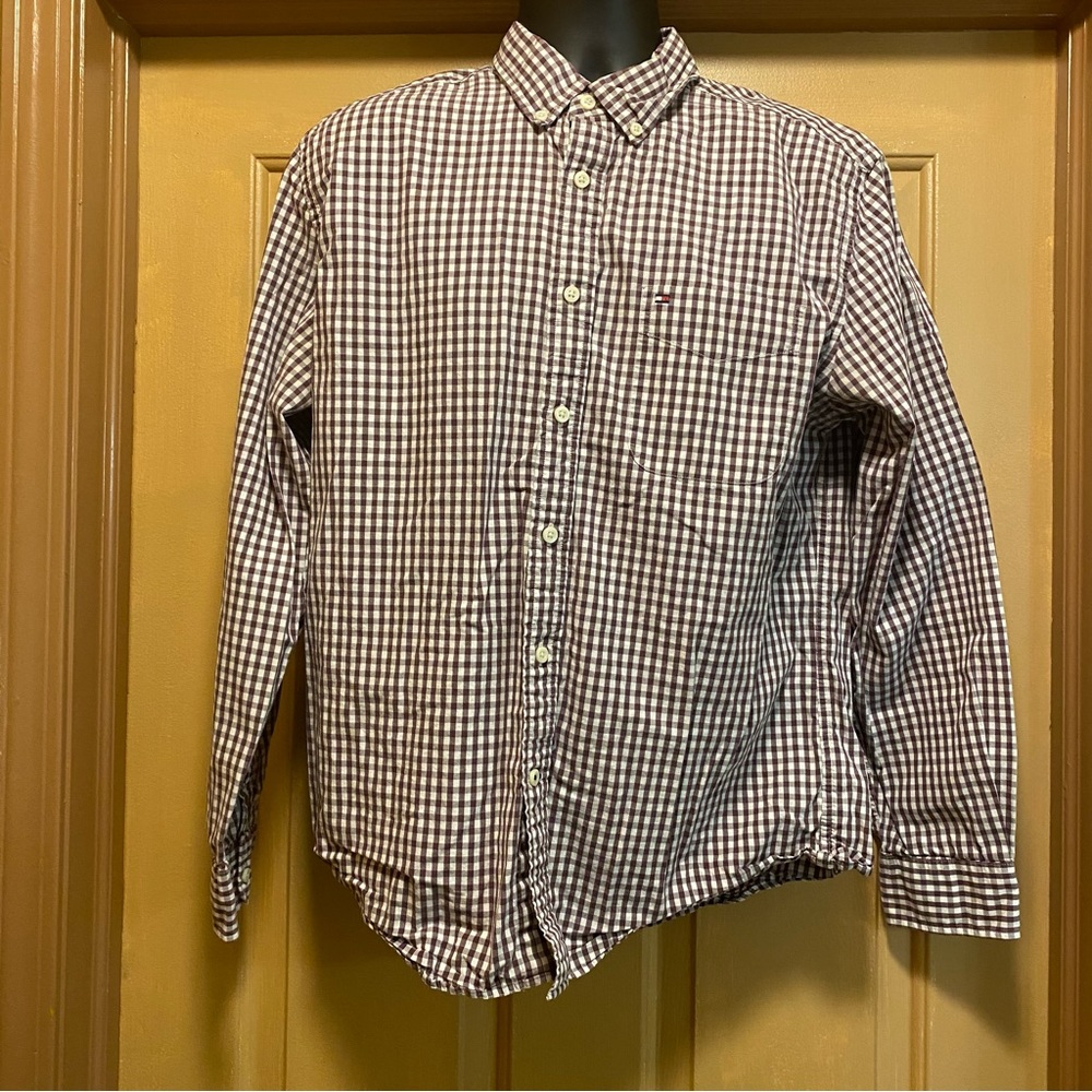 Mens Tommy Hilfiger plaid button down casual shirt long sleeve sz L classic fit